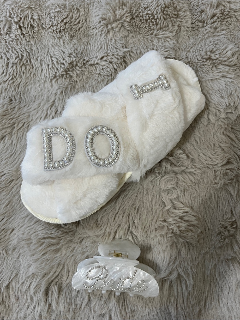 I DO Bride White Fur Kids Slippers